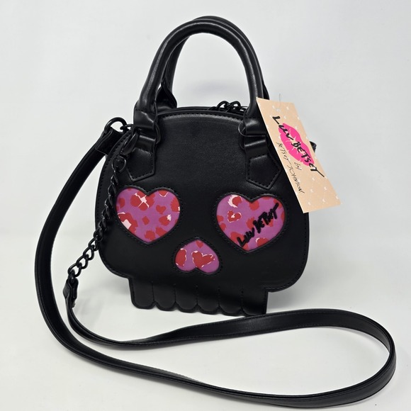 Betsey Johnson Camo Pink Heart Eye Skull Face Purse Bag Crossbody - Picture 1 of 11